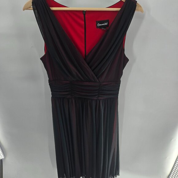Vintage Connected Red Black Mesh Overlay Y2k Whimsigoth Midi Dress Size 8 Flaws - Picture 1 of 13